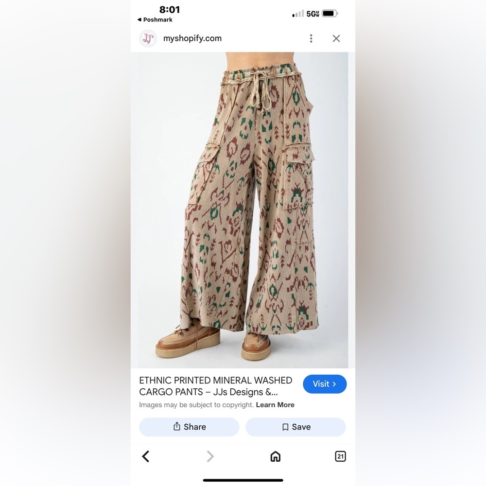Boho Print Wide-Leg Cargo Pants - Tan Multi